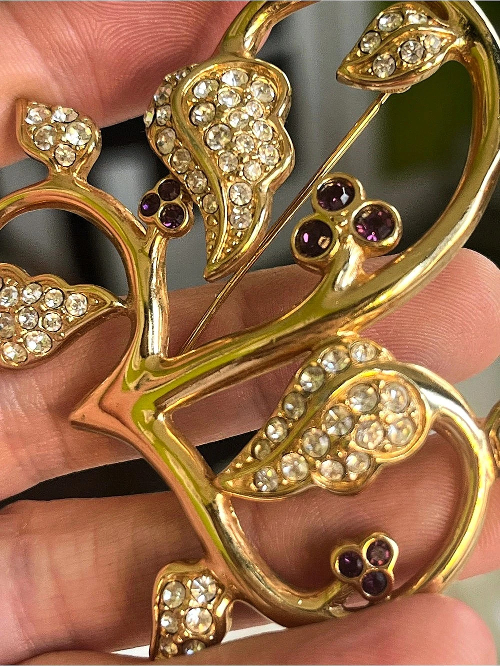 Swarovski stamped crystal Floral Brooch in Gold